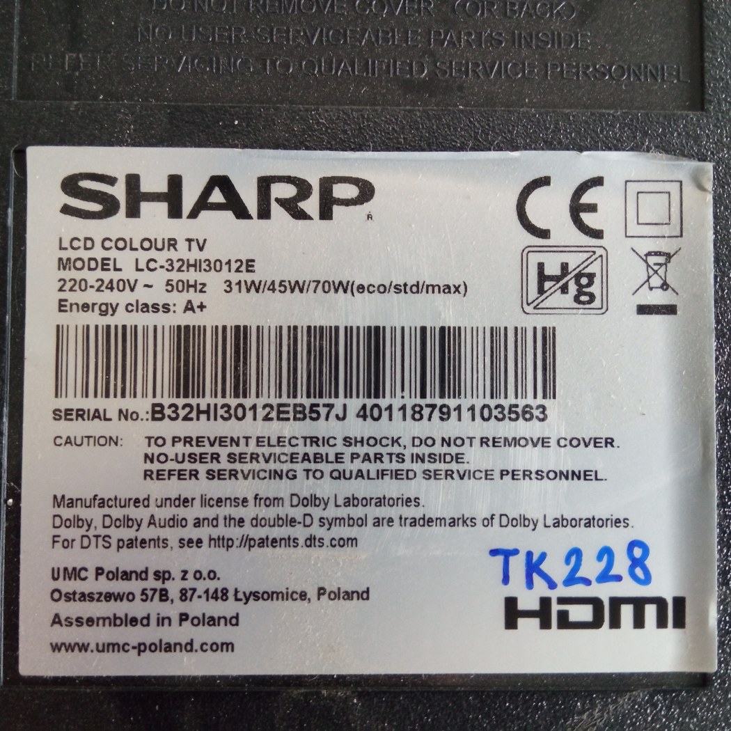 TK228 SHARP LC-32HI3012E